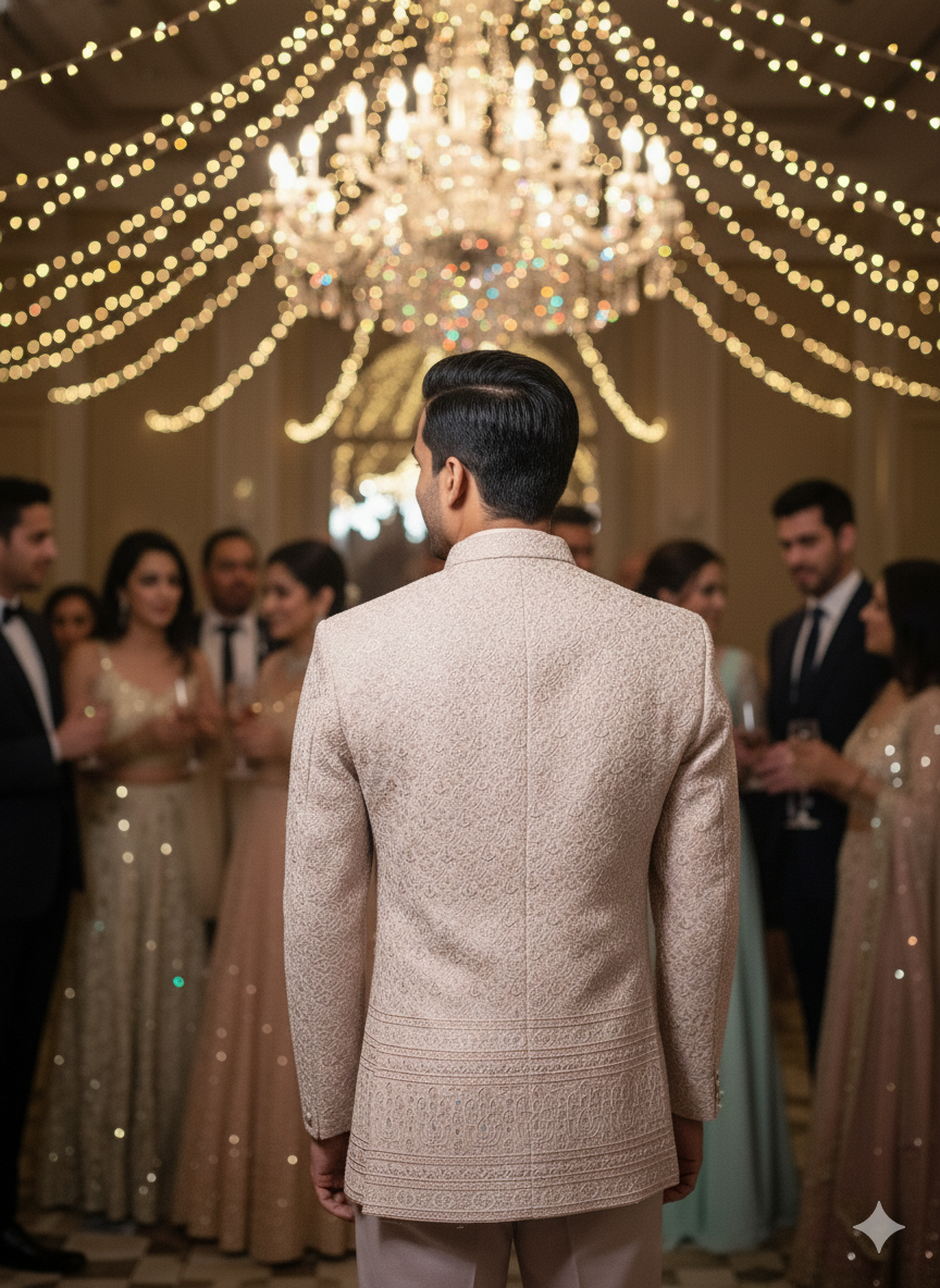 Men'S Dusty Rose Embroidered Bandhgala Suit Set - Ideal For Weddings & Receptions