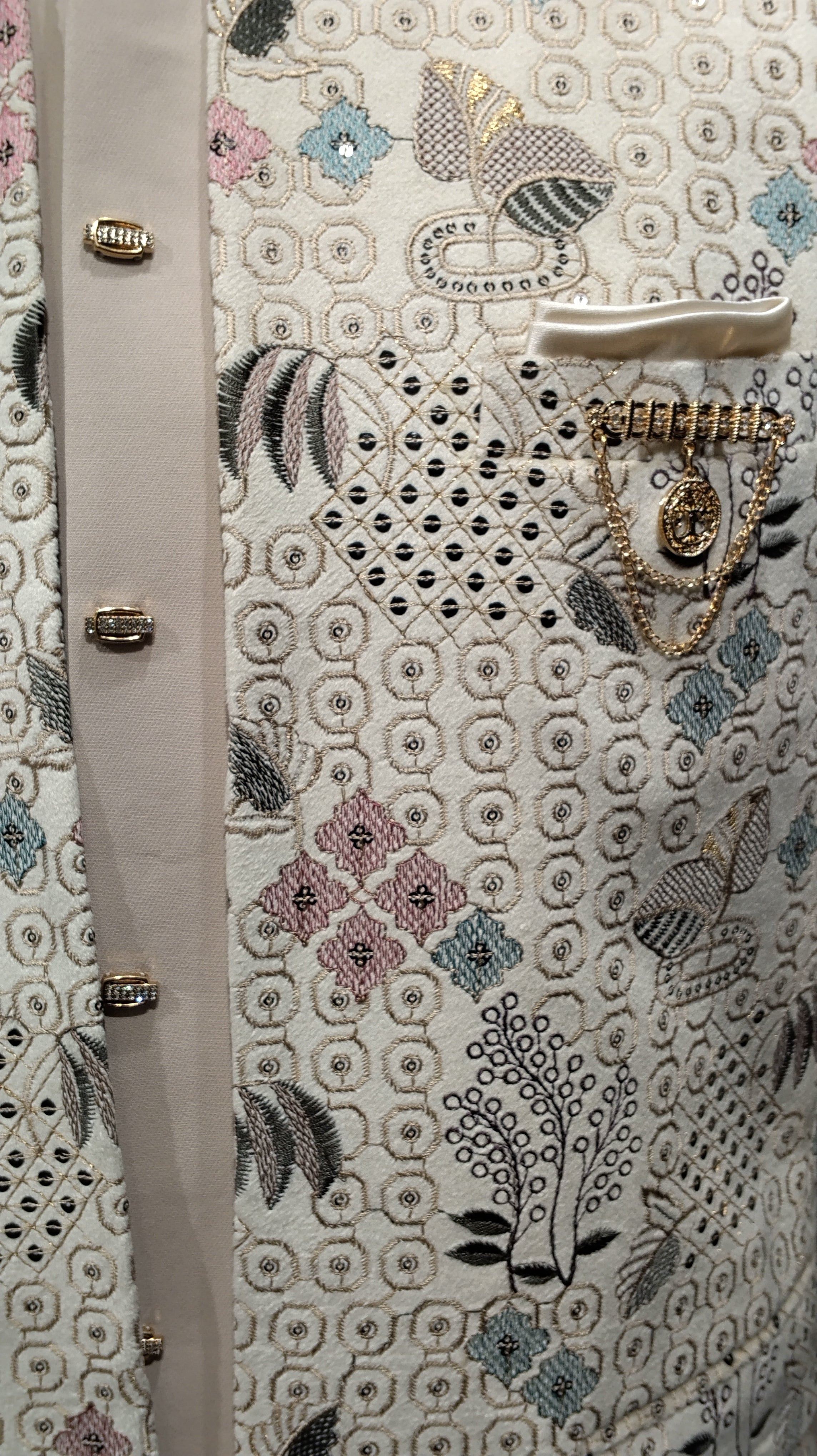 Contemporary Ivory Jodhpuri Coat With Multicolor Thread & Bird Motif Embroidery