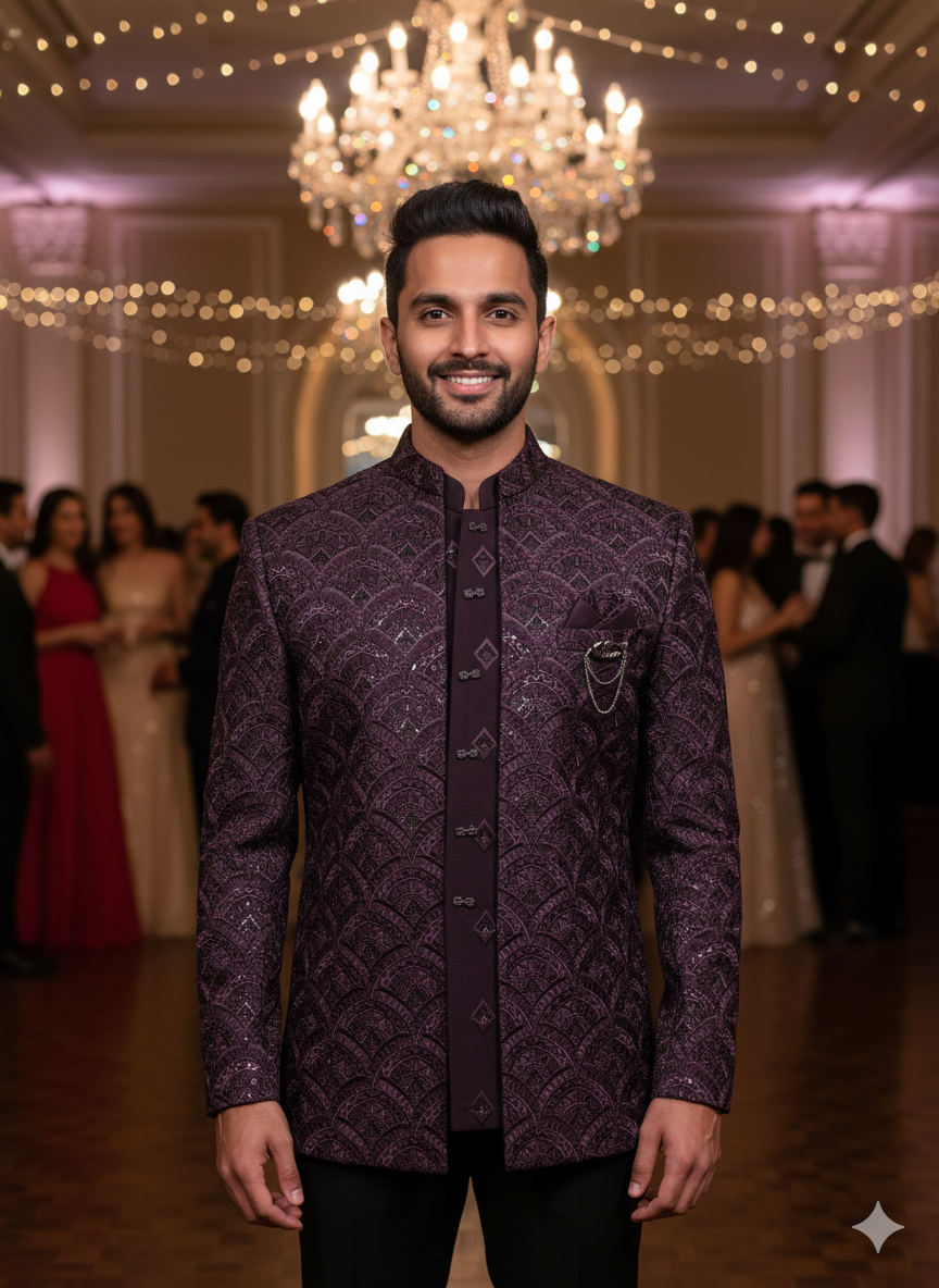 BLUE STAGE MENS COAT SUIT JODHPURI 3PCS SET 27371 WINE