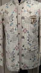 Contemporary Ivory Jodhpuri Coat With Multicolor Thread & Bird Motif Embroidery