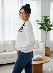 Lyte Club Ladies Western Woolen Top O9137-5510 Off White