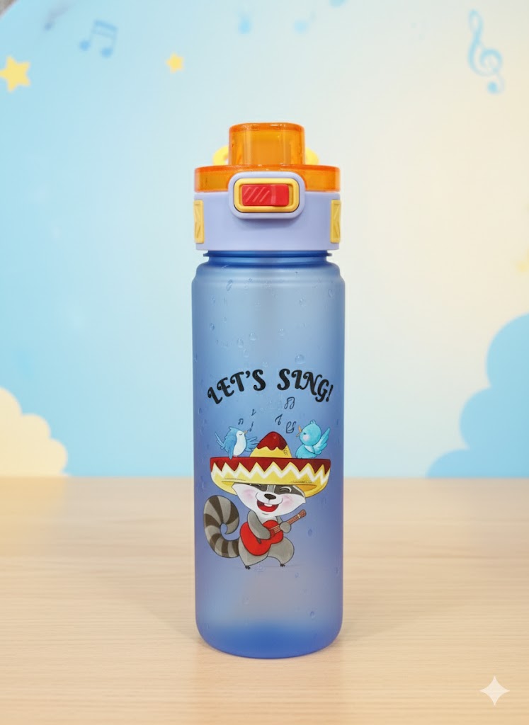 Kids Cartoon Printed Water Bottle With Flip Lock Lid & Handle – Leak-Proof Bpa-Free (Blue-Orange)