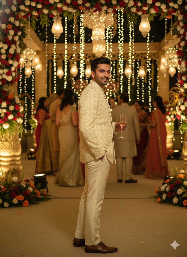 Elegant Ivory Embroidered Indo-Western Sherwani