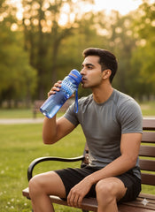 Blue Sport 1000Ml Leak-Proof Water Bottle With Straw & Flip-Top Lid