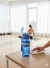 Blue Sports Water Bottle With Flip Cap & Straw (800Ml)