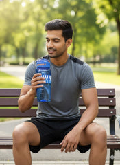 Blue Sports Water Bottle With Flip Cap & Straw (800Ml)