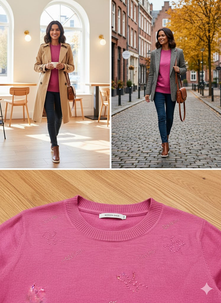 Hot Pink Sparkling Pattern Knit Sweater