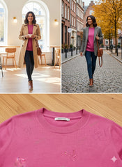 Hot Pink Sparkling Pattern Knit Sweater