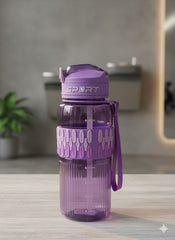 800Ml Leak-Proof Sports Water Bottle With Straw & Carry Strap – Bpa-Free Durable Plastic (Purple)