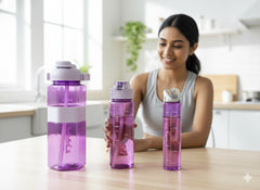 Purple Sports Water Bottle Set – 2000Ml, 1000Ml & 500Ml Bpa-Free Leak-Proof Hydration Bottles With Straw & Time Markings