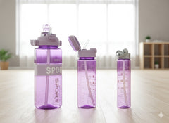 Purple Sports Water Bottle Set – 2000Ml, 1000Ml & 500Ml Bpa-Free Leak-Proof Hydration Bottles With Straw & Time Markings