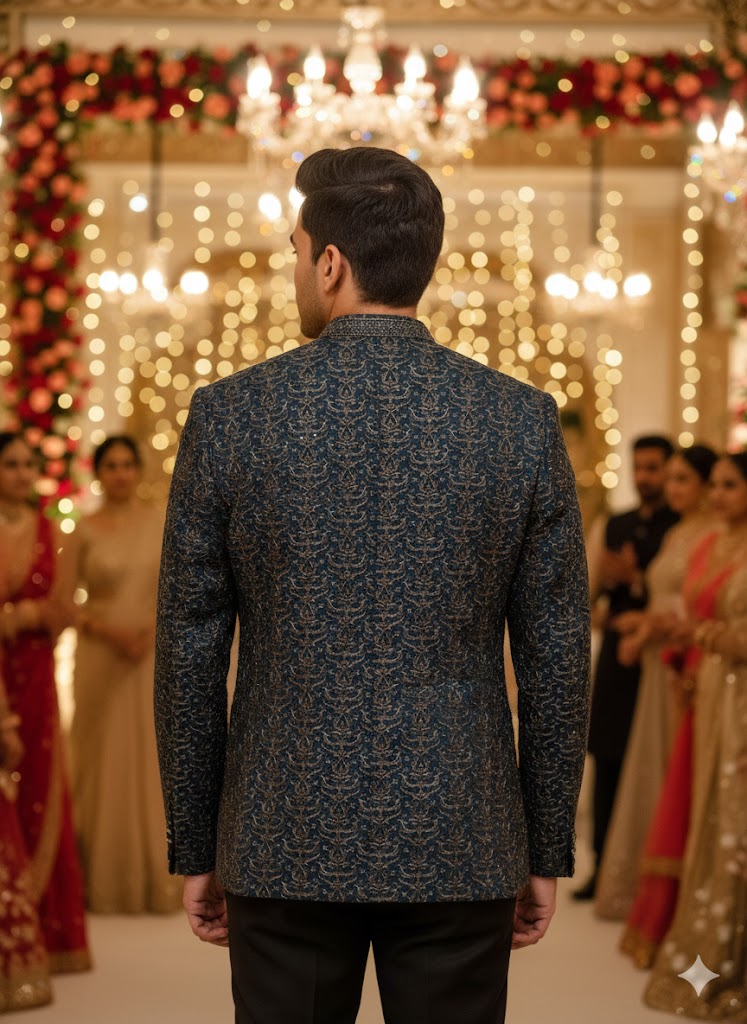 ?? Regal Teal Brocade Jodhpuri Suit/Achkan Set (3-Piece)