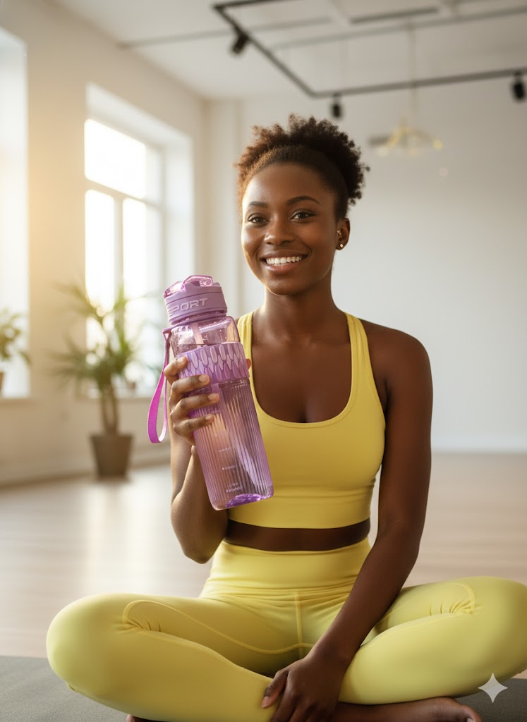 Purple Sports Water Bottle With Flip Cap & Straw (1000Ml)
