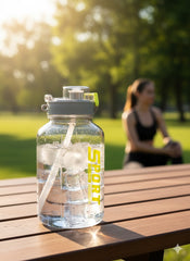 Dark Grey Sports Water Bottle – 1.6L Bpa-Free Leak-Proof Hydration Jug With Straw & Measurement Scale