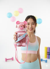 Cute Astronaut Bear Kids Water Bottle – 700Ml Bpa-Free Leak-Proof Bottle With Straw & Carry Strap