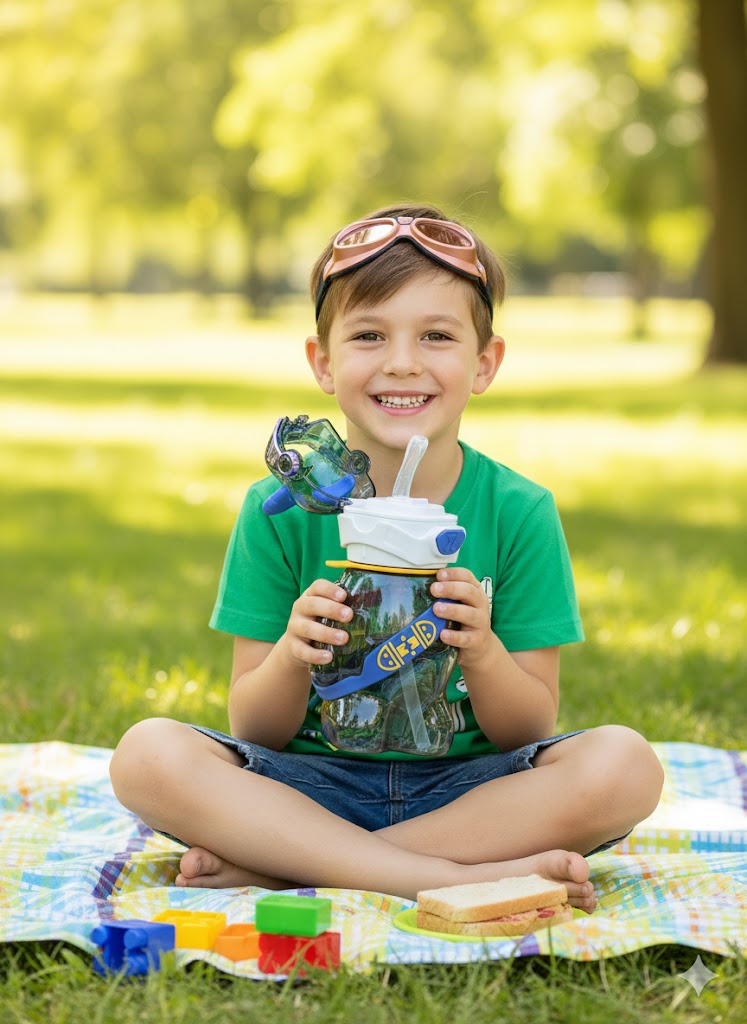 Cool Robot Bear Sipper Bottle With Straw – Leak-Proof Bpa-Free Water Bottle For Kids (Blue)