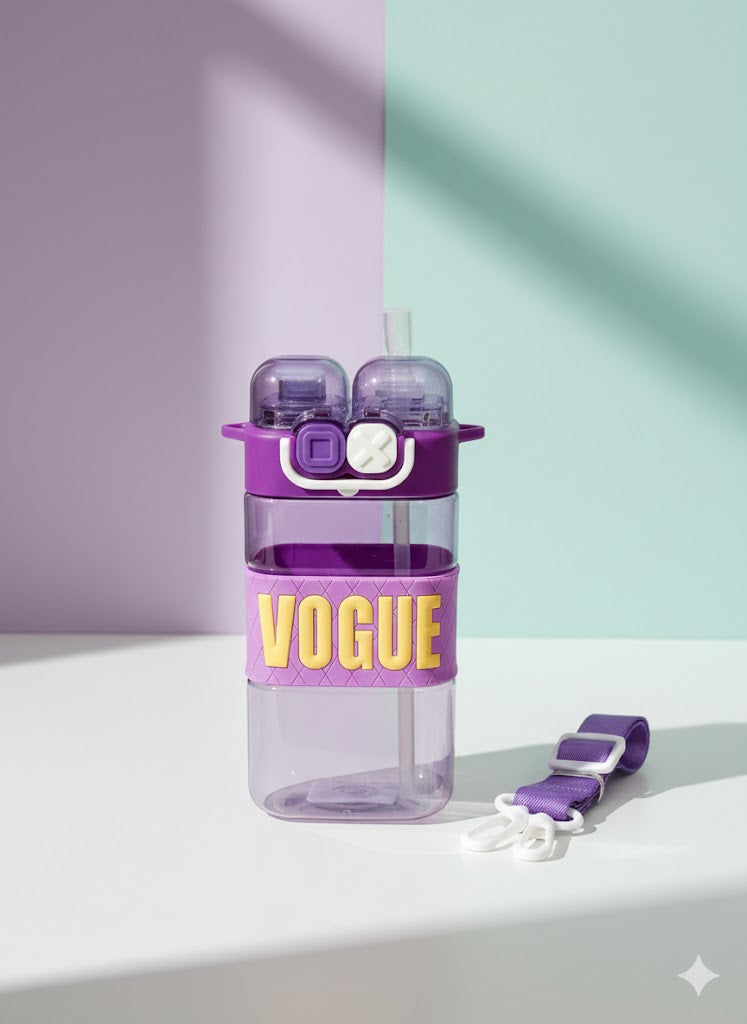 Stylish Vogue Water Bottle With Dual Lid & Strap – Leak-Proof Bpa-Free (Purple)