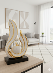 Chic White & Gold Abstract Sculpture for Home Decor | Elegant Modern Ceramic Tabletop Art