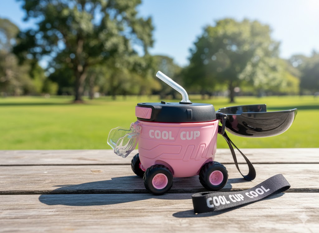 Cool Cup With Wheels & Straw – Fun Rolling Drink Cup For Kids (Pink)