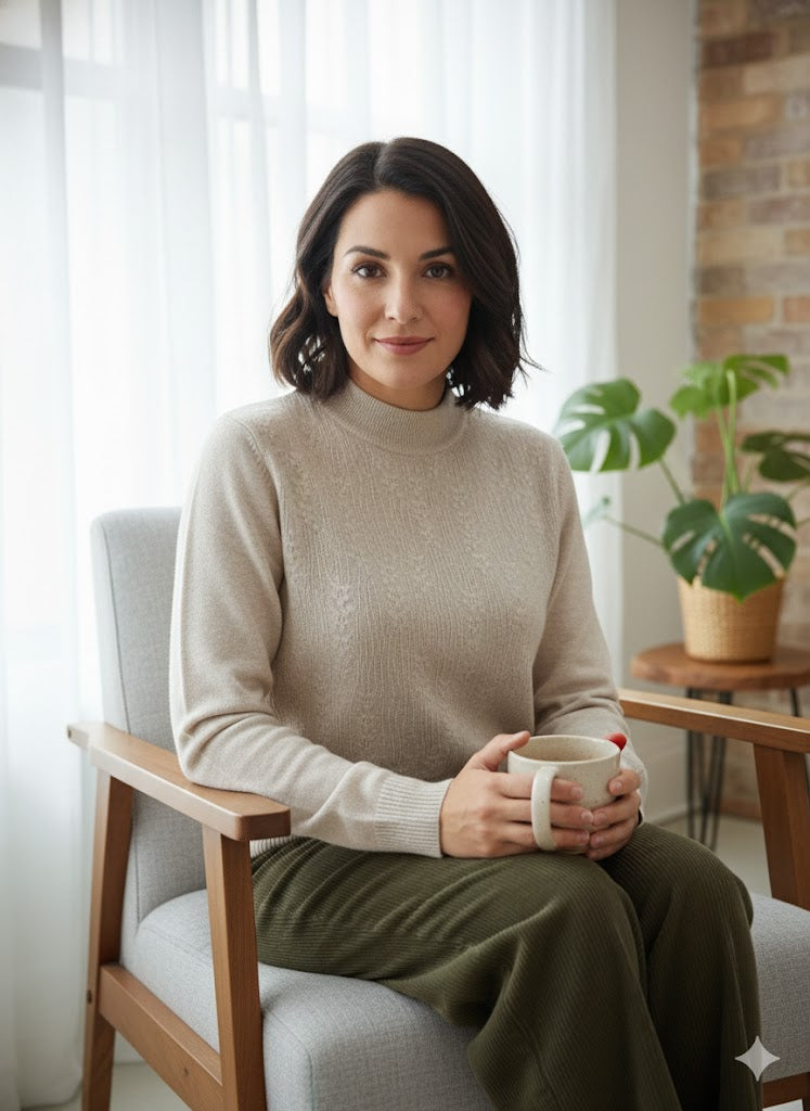 Beige Textured High Neck Sweater