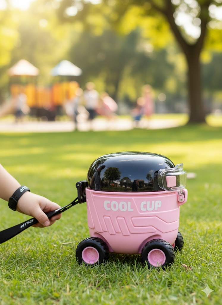 Cool Cup With Wheels & Straw – Fun Rolling Drink Cup For Kids (Pink)