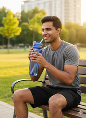 Blue Sport 1000Ml Leak-Proof Water Bottle With Straw & Flip-Top Lid