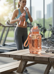 Large Peach Sports Water Bottle – 1.5L Bpa-Free Hydration Jug With Straw, Handle & Carry Strap