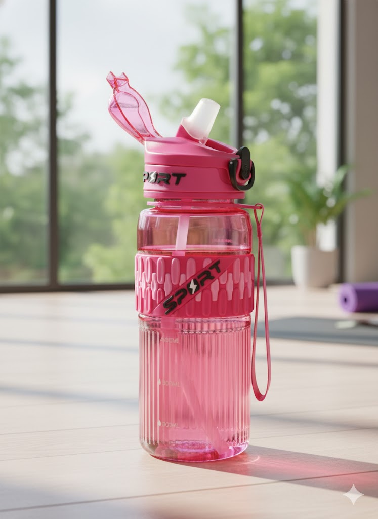 Hot Pink Sport Water Bottle – 800Ml Leak-Proof Bpa-Free Sipper Bottle With Straw & Wrist Strap
