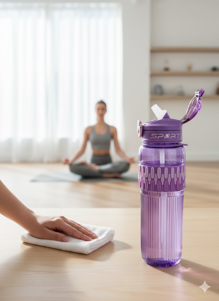 Purple Sports Water Bottle With Flip Cap & Straw (1000Ml)