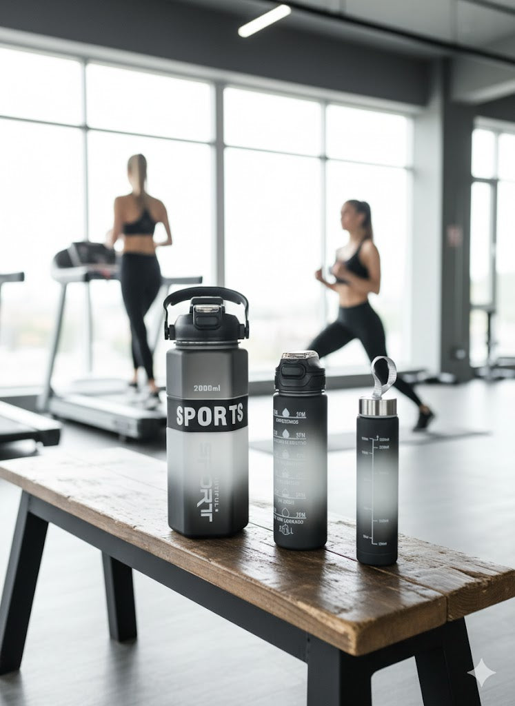 Black & White Gradient Sports Water Bottle Set – 600Ml, 1000Ml & 2000Ml Bpa-Free Motivational Bottles With Straw & Time Markings