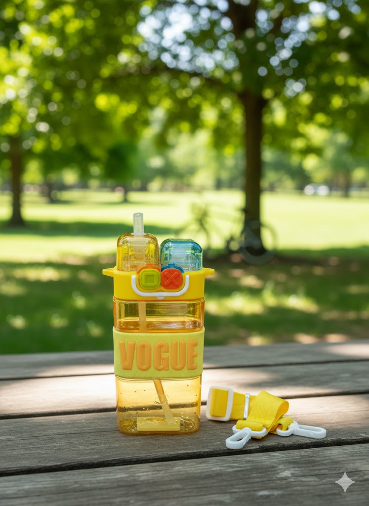 Stylish Vogue Dual-Lid Water Bottle With Adjustable Strap – Leak-Proof Bpa-Free (Yellow)