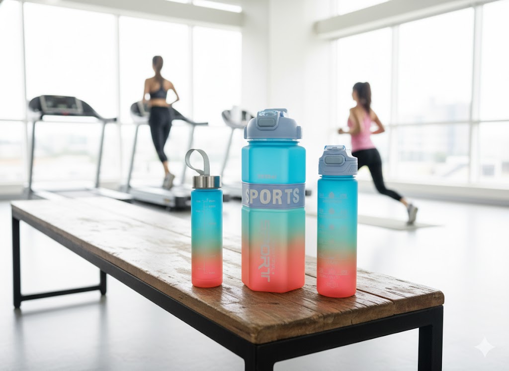 Gradient Blue-Orange Sports Water Bottle Set – 600Ml, 1000Ml & 2000Ml Bpa-Free Motivational Bottles With Straw & Time Markings