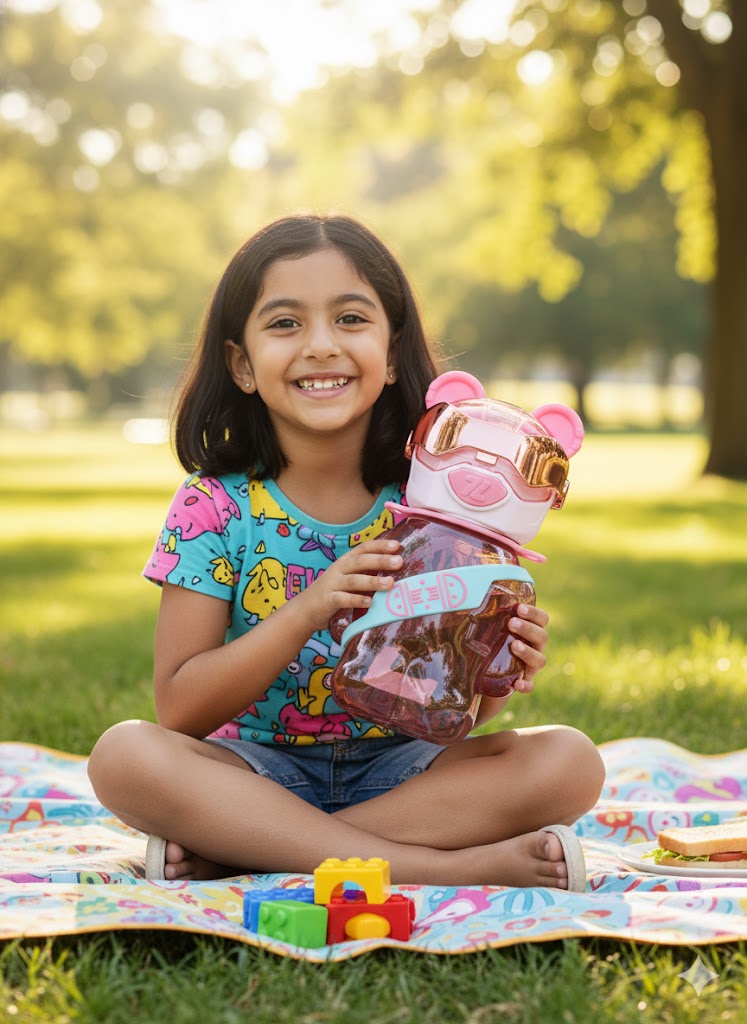 Cute Astronaut Bear Kids Water Bottle – 700Ml Bpa-Free Leak-Proof Bottle With Straw & Carry Strap