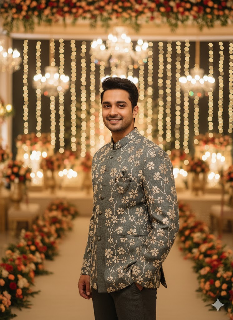 BLUE STAGE MENS COAT SUIT JODHPURI 3PCS SET 25228 GREY