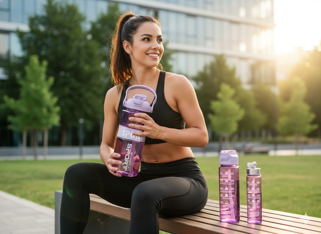 Purple Sports Water Bottle Set – 2000Ml, 1000Ml & 500Ml Bpa-Free Leak-Proof Hydration Bottles With Straw & Time Markings