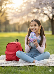 Cute Purple Sipper Bottle With Straw & Adjustable Strap – Kids Leak-Proof Water Bottle