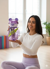 Robot Bear Kids Water Bottle With Straw & Carry Strap – 700Ml (Purple)