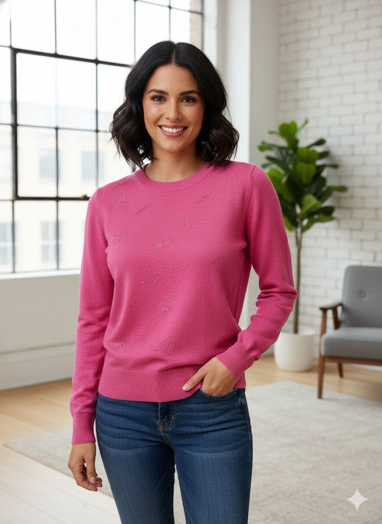 Hot Pink Sparkling Pattern Knit Sweater
