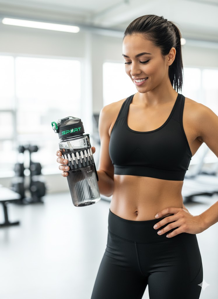 Black & Green Sport Water Bottle With Flip Cap And Straw (800Ml)