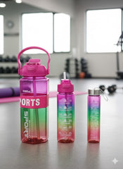 Sports Water Bottle Set – Leak-Proof Bpa-Free Plastic Bottles (2000Ml, 1000Ml & 700Ml) – Pink Gradient