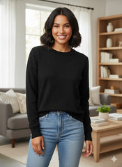 Black Textured Knit Round Neck Sweater