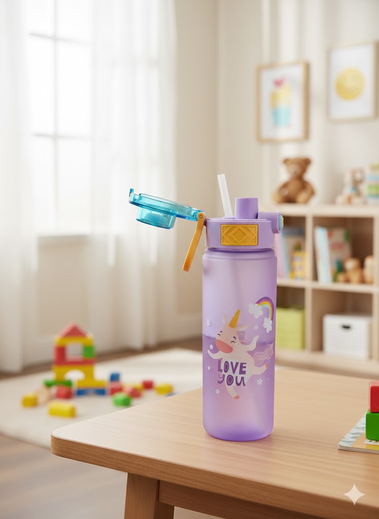 Purple Unicorn Kids Water Bottle With Flip Lock Lid & Carry Handle – 750Ml Bpa-Free Leak-Proof Bottle