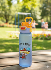 Kids Cartoon Printed Water Bottle With Flip Lock Lid & Handle – Leak-Proof Bpa-Free (Blue-Orange)