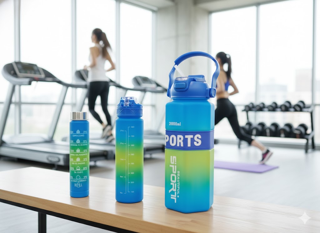 Gradient Sports Water Bottle Set – 600Ml, 1000Ml & 2000Ml Bpa-Free Motivational Bottles With Time Markings & Straw Lid