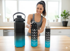 Black & Blue Gradient Sports Water Bottle Set – 2000Ml, 1000Ml & 500Ml Bpa-Free Leak-Proof Hydration Bottles With Straw & Measurement Scale