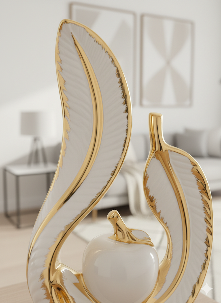 Chic White & Gold Abstract Sculpture for Home Decor | Elegant Modern Ceramic Tabletop Art