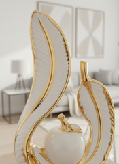 Chic White & Gold Abstract Sculpture for Home Decor | Elegant Modern Ceramic Tabletop Art