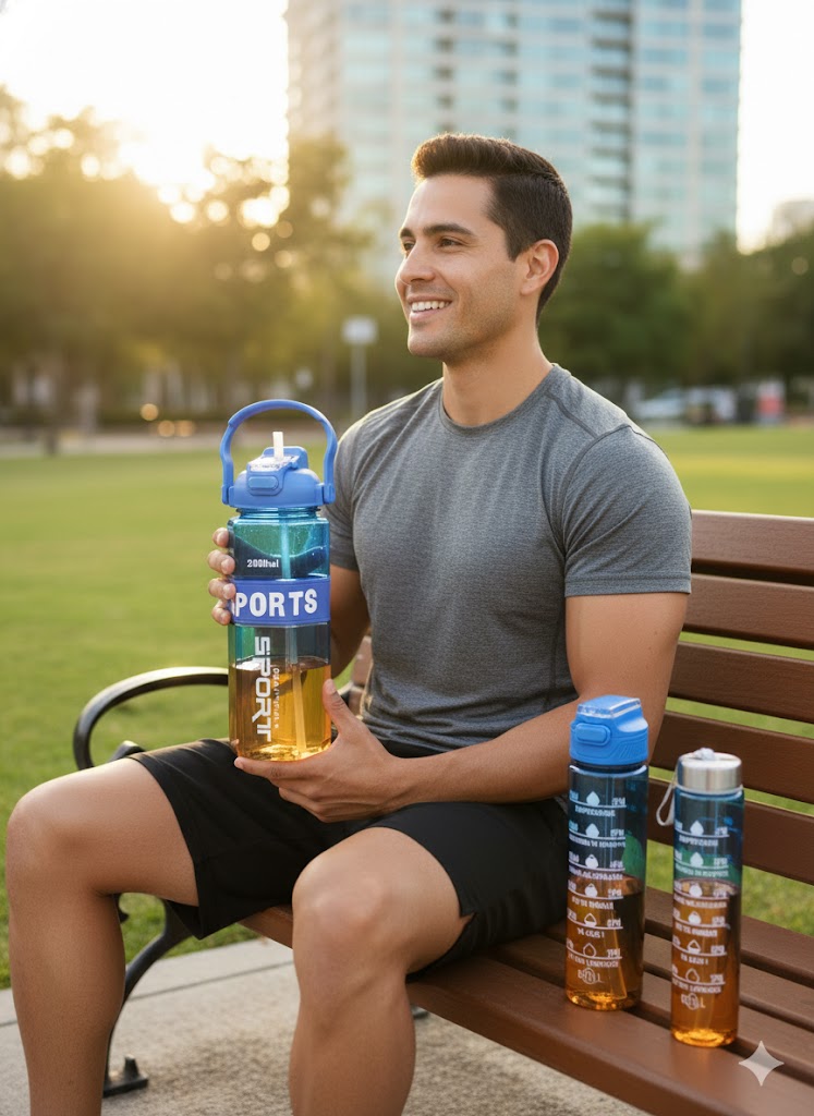 Sport Gradient Blue Water Bottle Set – 2000Ml, 800Ml & 500Ml Leak-Proof Hydration Bottles