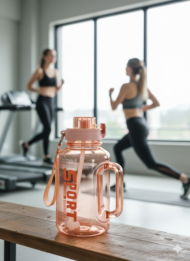 Large Peach Sports Water Bottle – 1.5L Bpa-Free Hydration Jug With Straw, Handle & Carry Strap