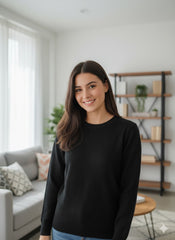 Classic Black Textured Knit Pullover Sweater